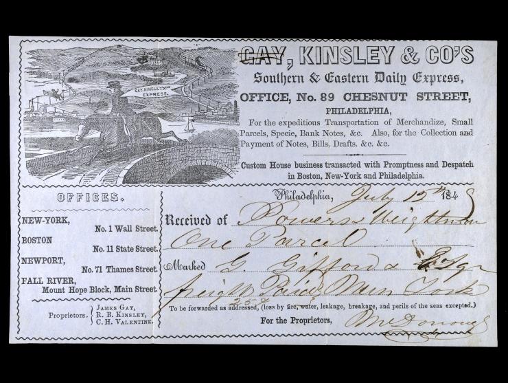 Gay, Kinsley & Co's Southern & Eastern Daily Express Illustrated Receipt, New York Pony Express