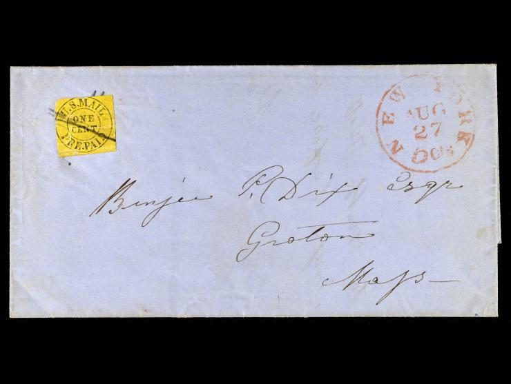 U.S. Mail, 6LB10, 1c Black on Yellow on Folded Letter