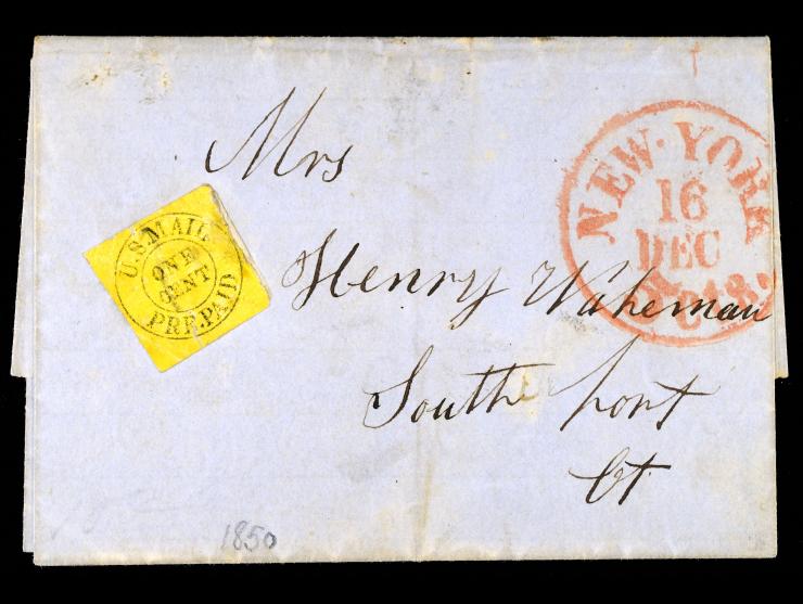 U.S. Mail, 6LB10, 1c Black on Yellow, Tied on Folded Letter
