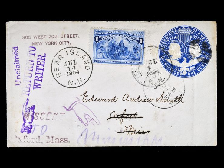#230 1c Blue on U384 1c Columbian Postal Stationary, Unclaimed, Return to Sender