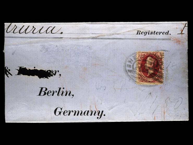 #191 90c Carmine Tied on National Bank Note Issue Registered Mail to Berlin, Germany