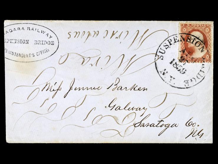 #26 3c Rose, Tied by Suspension Bridge, NY Datestamp, on Cover to New York