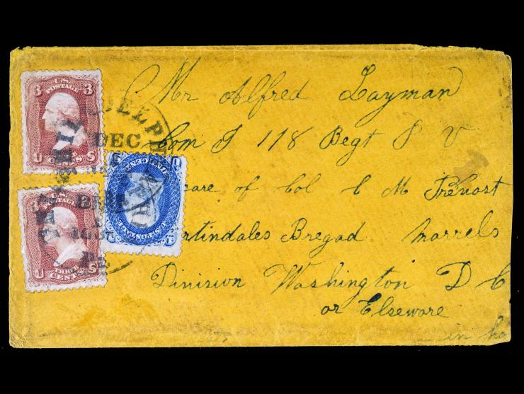 Two 1861 #63c Rose and Single 1861 #65 1c Blue tied on cover to Washington, DC