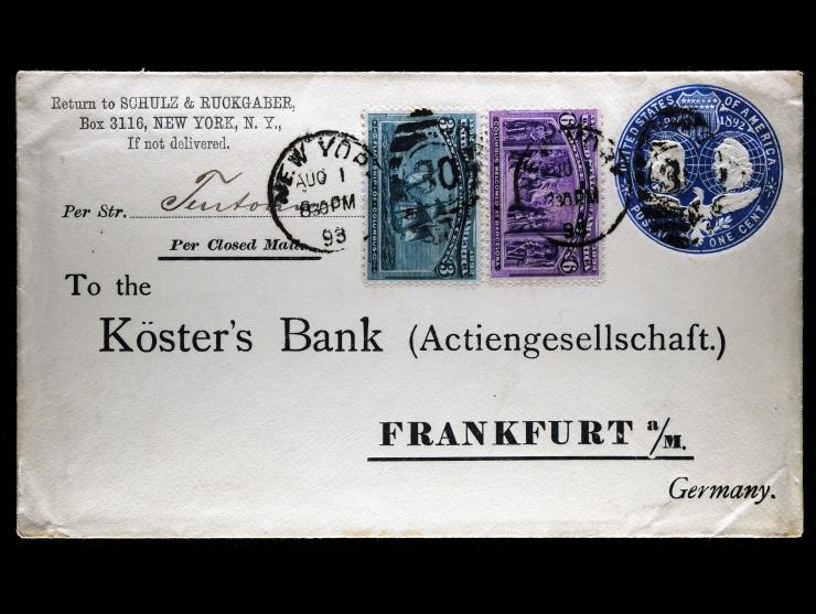 Scott 232, 235 and One Cent Blue Columbian Cover to Frankfort, Germany