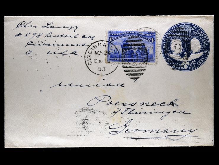 Scott 233 and Columbian Exposition One Cent Blue to Germany