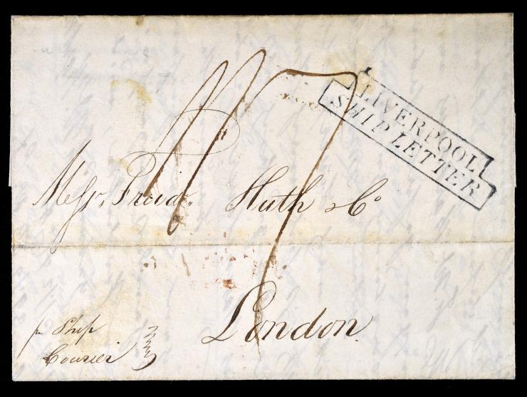 1817 Stampless, New York to London, Very Clear Strike of "Liverpool Ship Letter" during the first year of use.