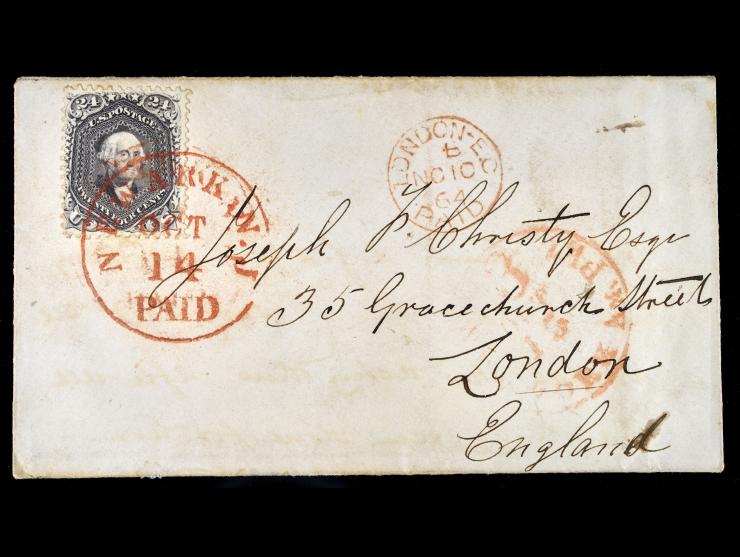 US Scott #70, 1861 24c Red Lilac, Tied on 1864 Cover to London