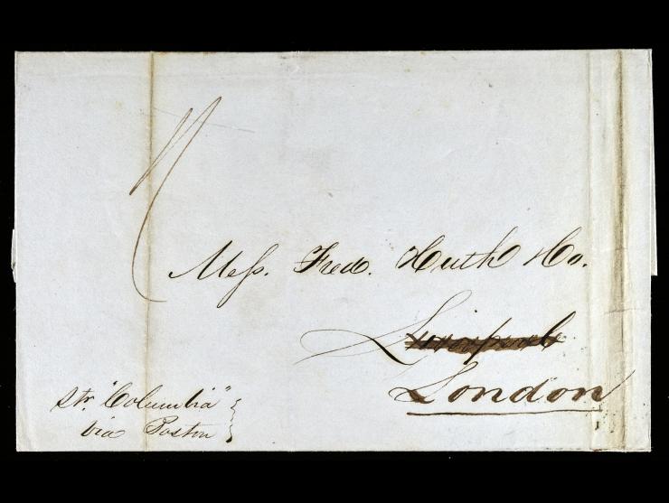 1843 Stampless, New York to London, per "Columbia"