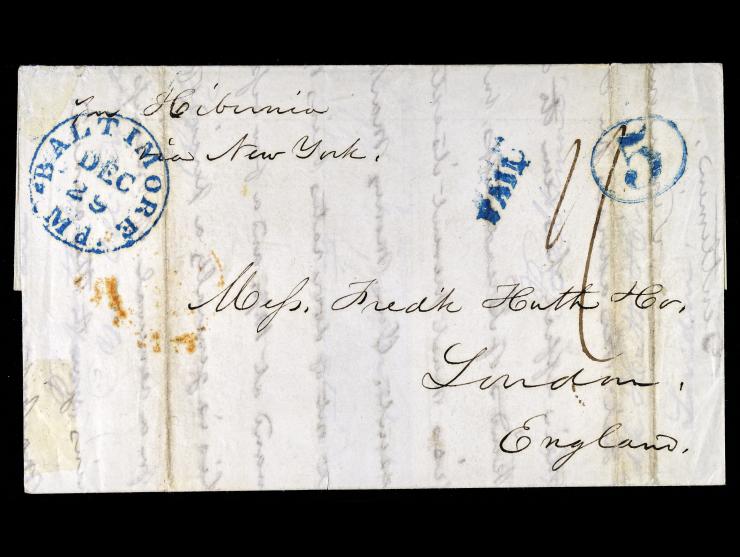 1848 Stampless, Baltimore to London, per "Hibernia"