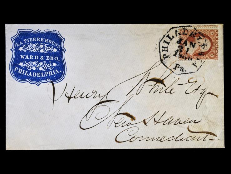 1857, #26 3c tied on 1860 Philadelphia Advertising Cover