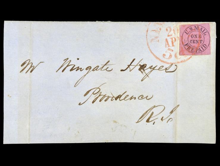US Mail, 6LB9, 1c Black on Rose, on Front to Rhode Island