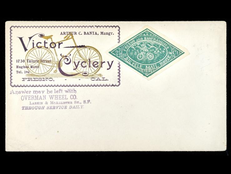 Bicycle Mail Route, 12L1, 25c Green on Fancy Advertising Cover