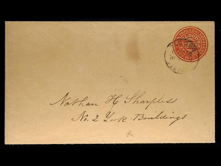 Blood's Penny Post, 1848, Red on Amber, 15LU6 embossed entire