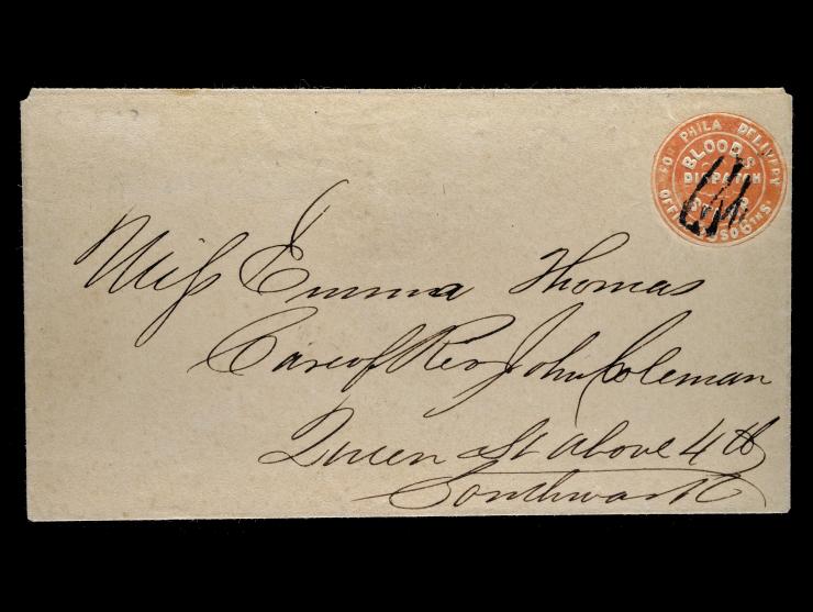 Blood's Penny Post, 1848, Red on White, 15LU1B embossed entire