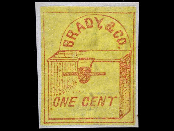 Brady & Co, 1857 1c, Red on Yellow, 22L1, Unused