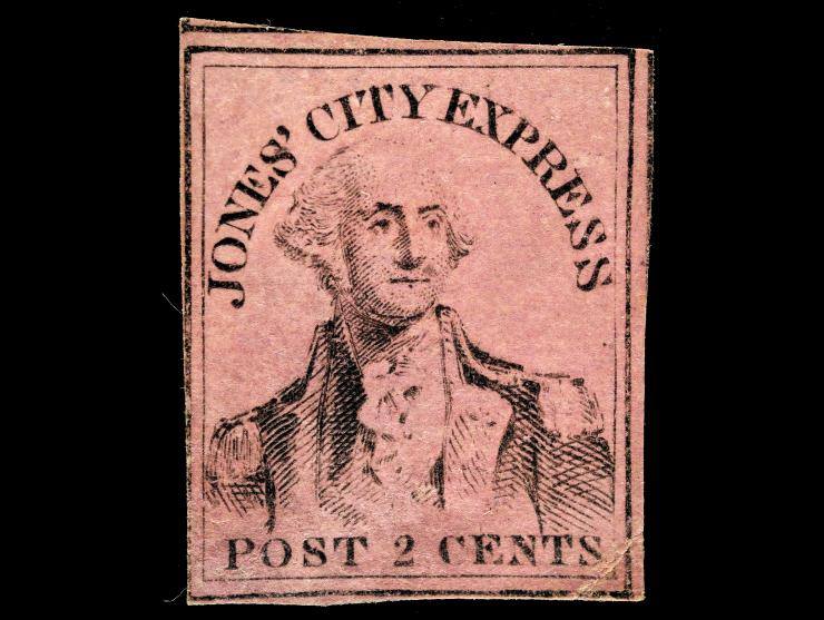Jones’ City Express, 1845 2c Black on Pink, 91L1, Unused