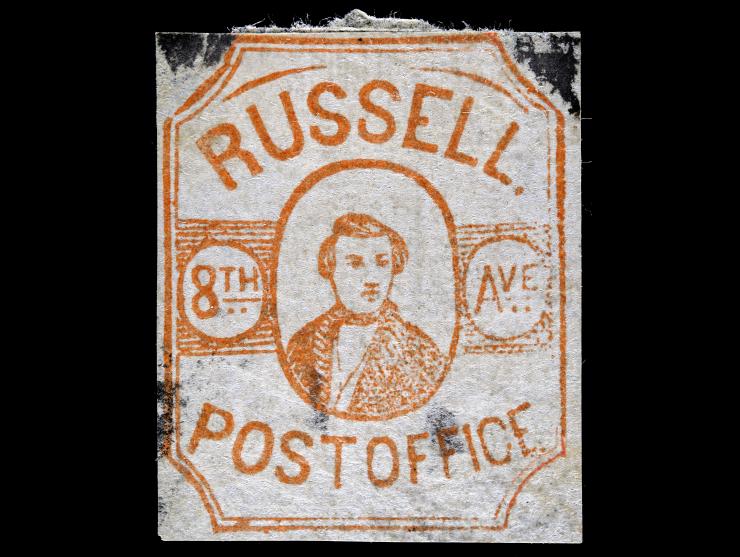 Russell's 8th Ave. Post Office, 1854, 2c Red on Bluish, 30L3, Used