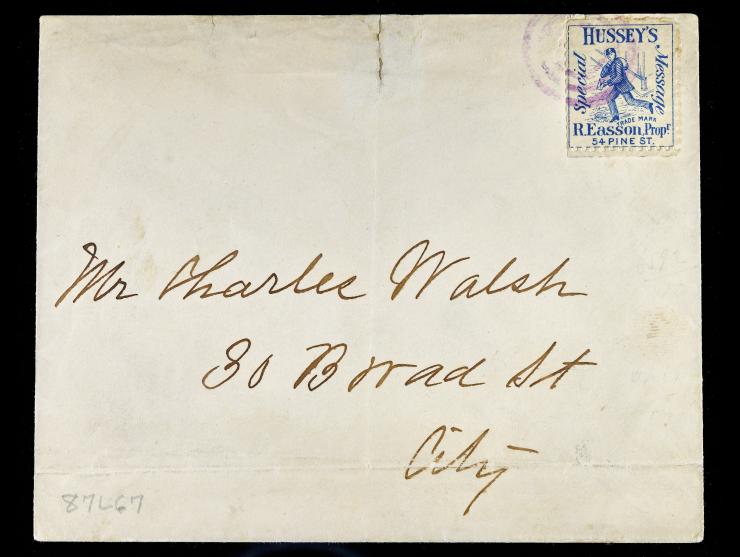 Hussey's Post, 87L67, 1878 Blue, Tied by Purple Handstamp on Local Cover