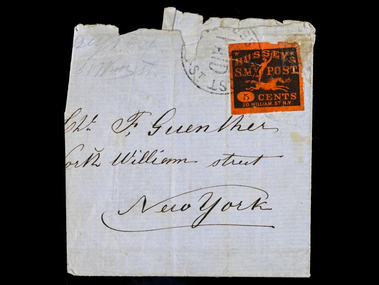 Hussey's Post, 87LE1 5c Black on Red, with PMC-f Handstamp on Partial Cover