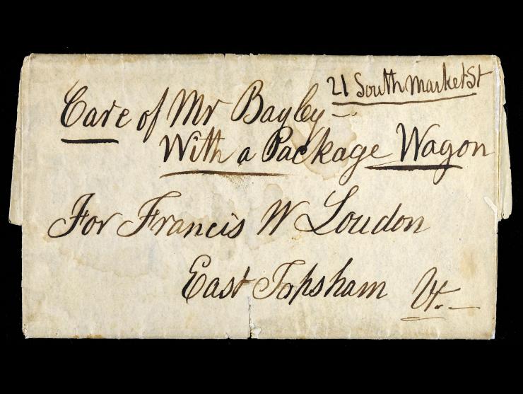 1839 Folded Letter Carried by "Care of Mr. Bayley with a Package Wagon."