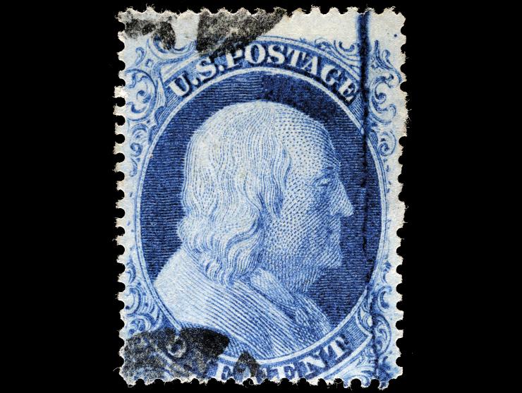 #20var 1c Blue, Ty. II, Major Plate Crack, Used