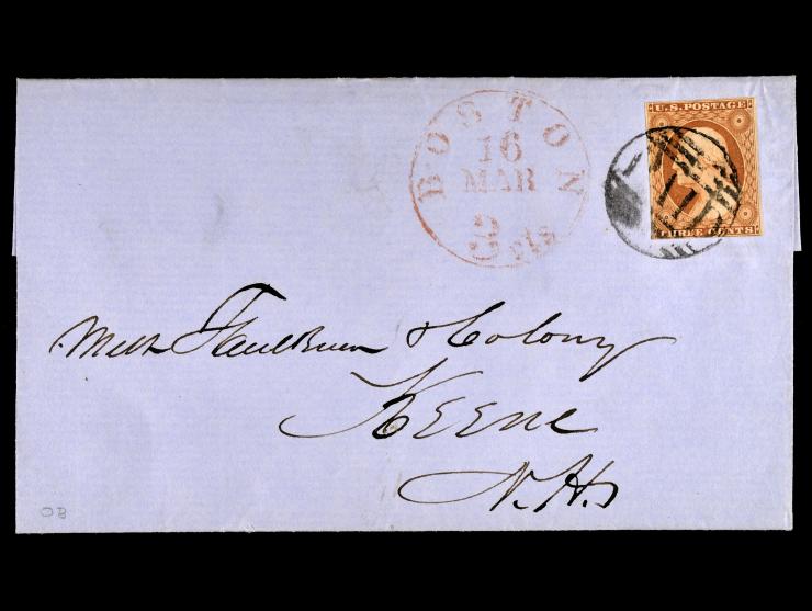 #11 3c Dull Red, Tied by Boston "PAID in Grid" Cancel on Cover