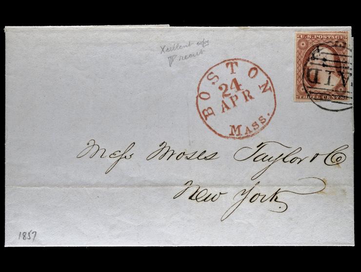 #11 3c Dull Red, Tied by Boston "PAID in Grid" Cancel on Cover