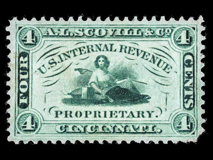 Scovill & Co., 4c Green, Experimental Silk Paper, RS221e