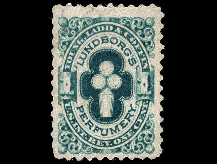 Young Ladd & Coffin, 1c Green, Perf., Silk Paper, RT27b