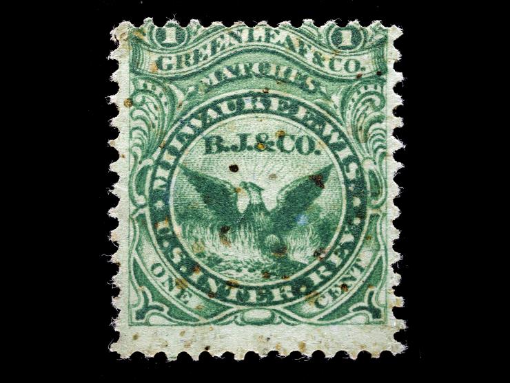 B. J. & Co., 1c Green, Silk Paper, RO30b