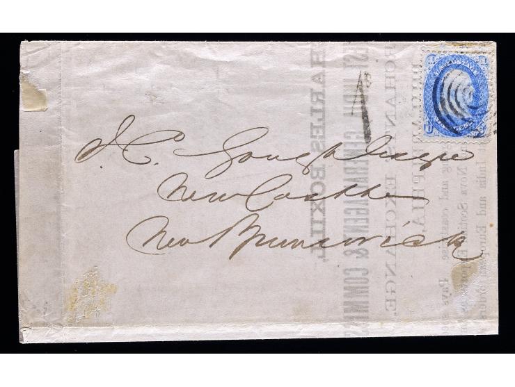 #63 1c Blue Carrier, Tied On Printed Circular, Philadelphia to New Castle, New Brunswick