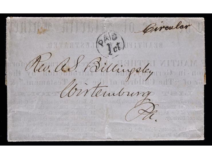 Religious Books Printed Circular, Philadelphia to Wittenberg Pa, “PAID 1ct” in Circle Handstamp and Manuscript “Circular”