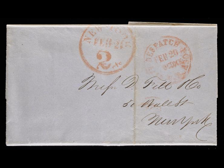 U.S. City Despatch Post, Red Circular Company Datestamp with New York 2cts Datestamp, Carried Outside the Mails