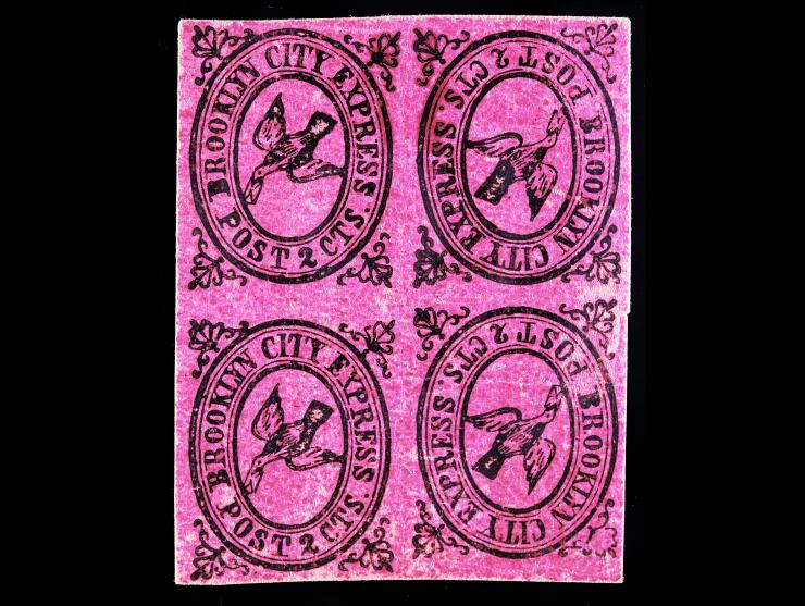 Brooklyn City Express Post, 28L4, 2c Black on Pink, Unused, Block of 4