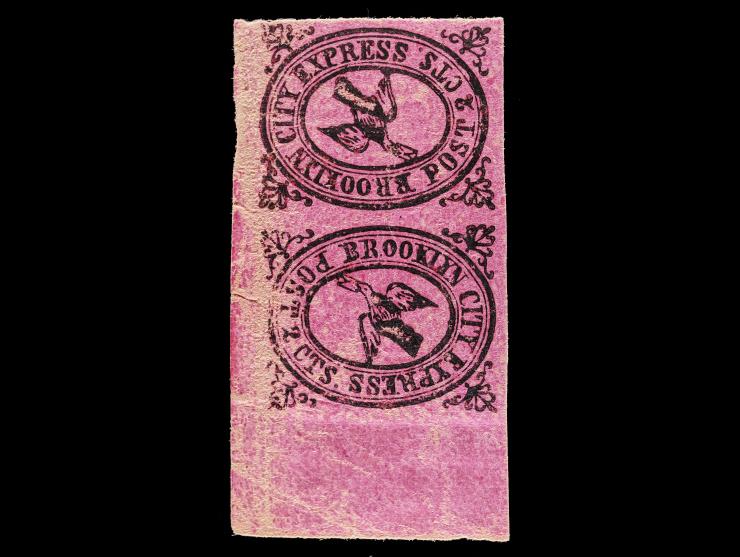 Brooklyn City Express Post, 28L4, 2c Black on Pink, Unused, Left Margin Pair