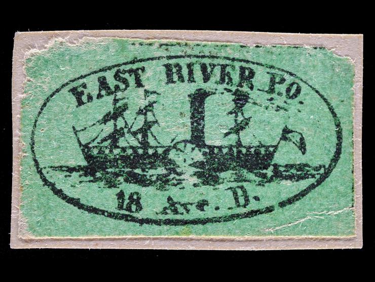 East River Post Office, 62L4, 1c Black on Green Glazed, Used on Piece