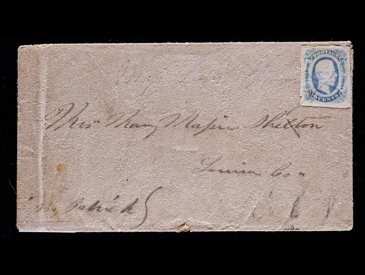 Confederate States, CSA #12 10c Blue with Manuscript Cancel on Cover to Virginia, "by Patrick" Endorsement, probably the slave who carried the letter.