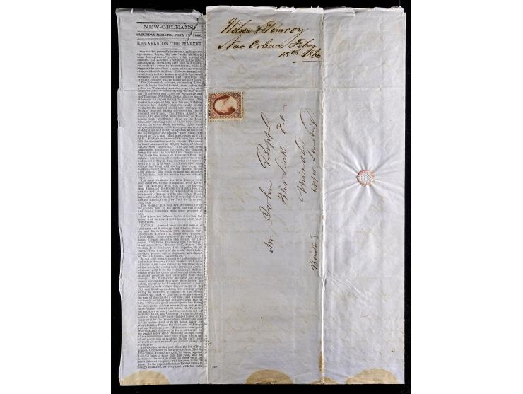 #26 3c Dull Red, Tied on 1860 Printed Prices Current from New Orleans