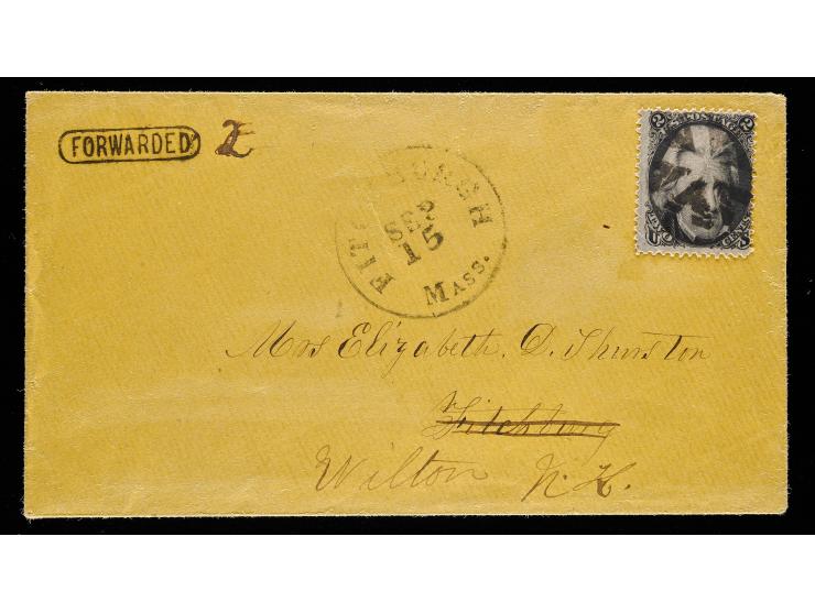 #73 1863 2c "Black Jack", with Circle of "V"s Cancel on Cover "FORWARDED" Handstamp and Manuscript "2"