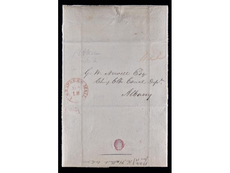 U.S. Express Mail, Red Circular Datetamp on 1844 Stampless Folded Letter Receipt for an Express Package of Money from Livingston, Wells & Pomeroy