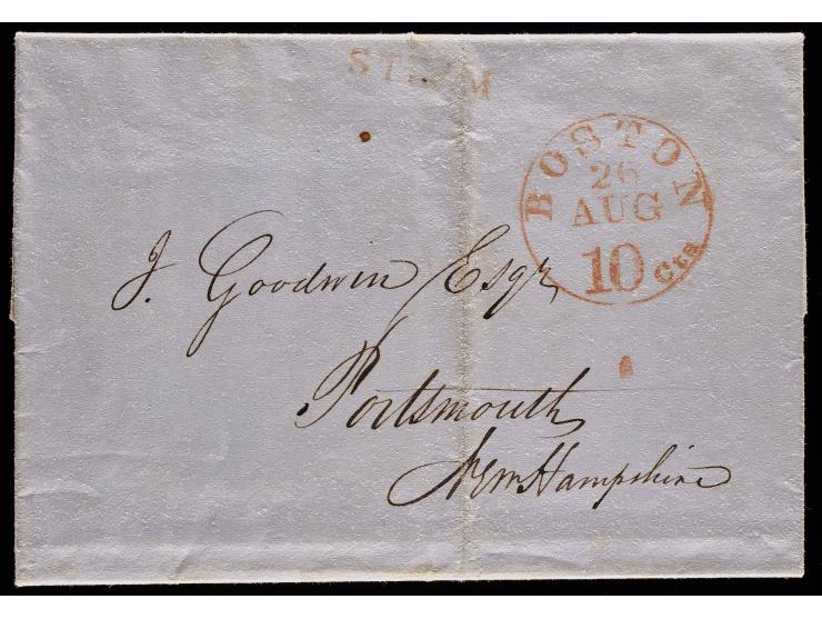Favor’s Express, Red Boxed Forwarding Handstamp on 1851 Folded Letter, St. John New Brunswick to Portsmouth New Hampshire via Boston