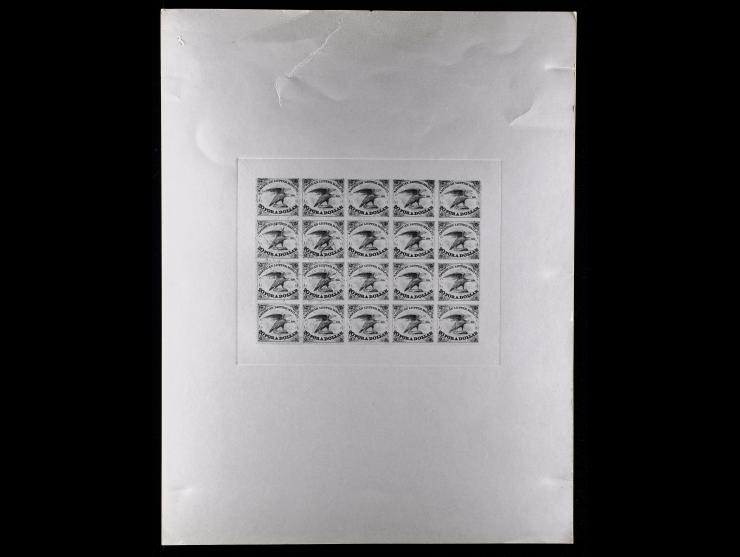 American Letter Mail Co., 5L1, 5c Black, 1895 Proof Sheet of 20, Unused, Die Sunk on Card