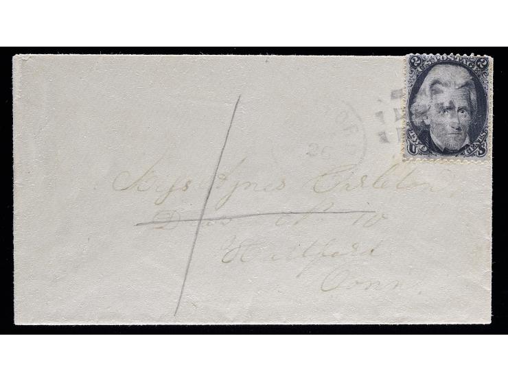 #73 2c "Black Jack", Tied on Drop Letter Cover with Large Pencil “X” and “Not Called For” Straightline on Reverse