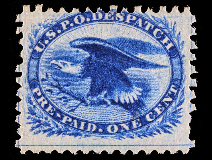 Eagle Carrier, LO6Var, 1c Blue, "Ink Dot" Over Eagle's Head Variety, Unused