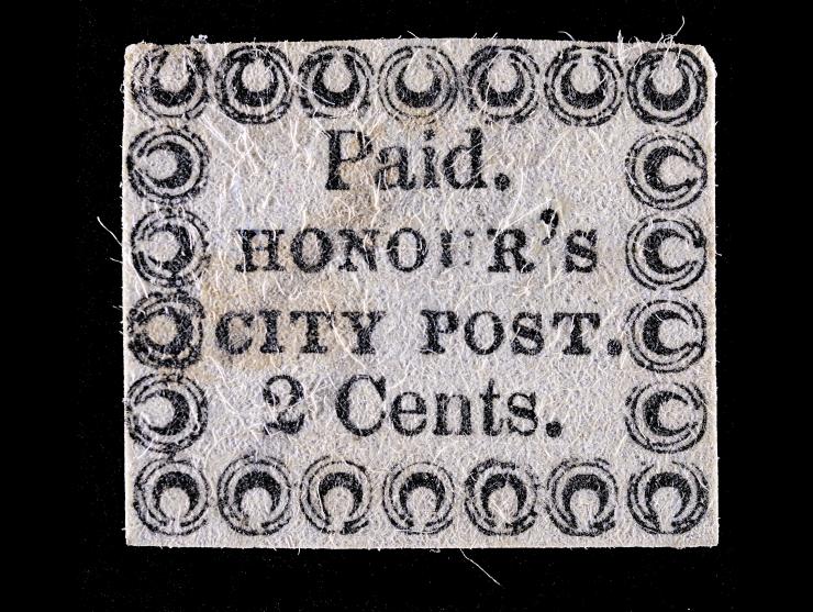 Honour's City Express, 4LB8 Type 15, 2c Black on Bluish, Used with Manuscript Cancel