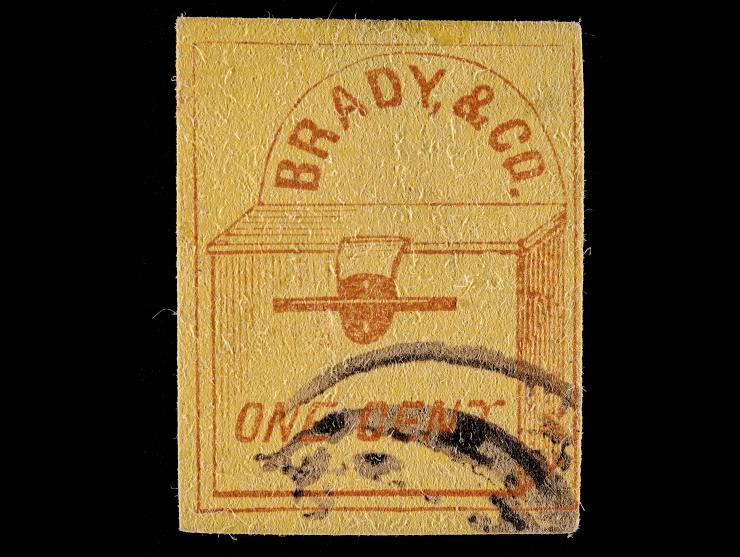 Brady & Co., 22L1 Reprint Type II, Position 7 1c Red on Yellow, Used with Counterfeit Cancel