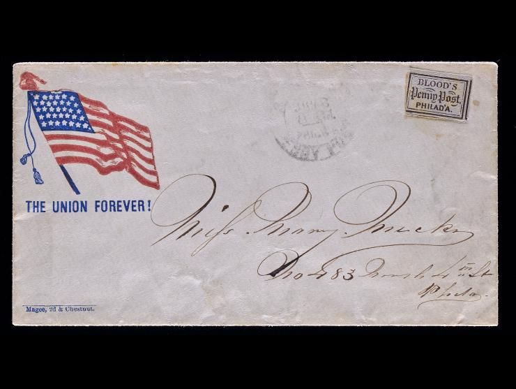 D.O. Blood & Co., 15L14, 1c Bronze on Lilac, Acid Tied on "The Union Forever" Patriotic Cover