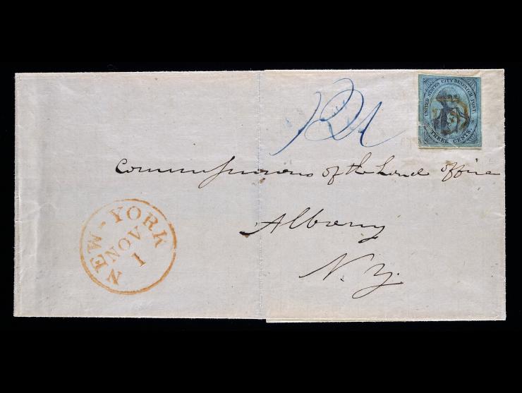 U.S. City Despatch Post, 6LB5, 3c Black on Blue Glazed Paper on Folded Letter with Manuscript "12 1/2c" Rate