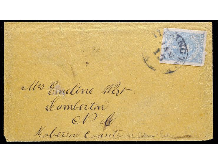 Confederate States of America, CSA #2a, 10c Light Blue, Four Large Margins, Tied on Cover to North Carolina