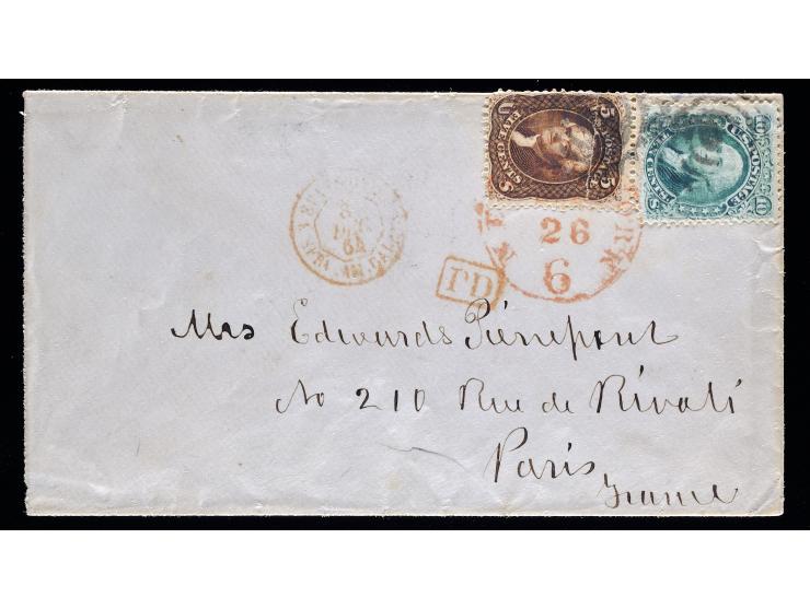 #68a 10c Dark Green and #76 5c Brown, Both Tied on Transatlantic Cover to Paris, France